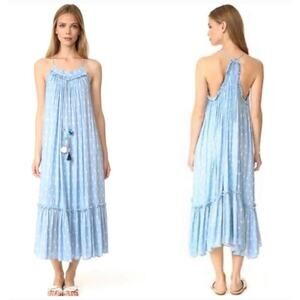 MISA Los Angeles Tassel Thale Maxi Dress Blue Womens Small